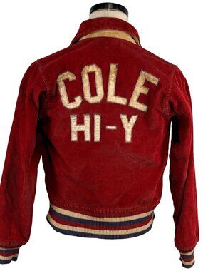 Vintage 60s Oliver Bros Corduroy Varsity Jacket S Red & Gold With "Cole Hi-Y"
